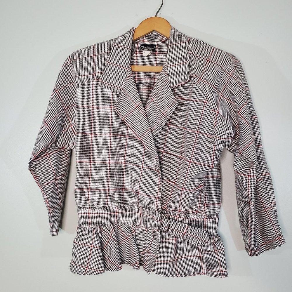 Vintage Just Ducky Houndstooth Blazer Double Ring Belt Size Size 13-14